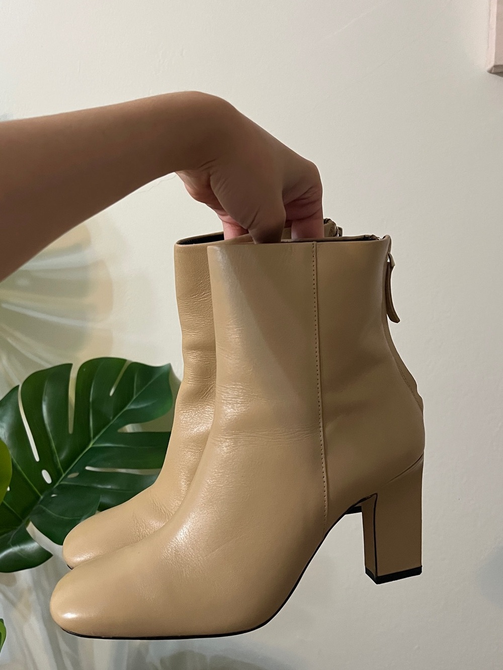 Zara Beige Block Heel Ankle Boots